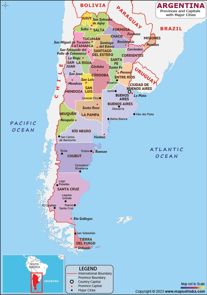 Argentina Provinces  and Capital Map